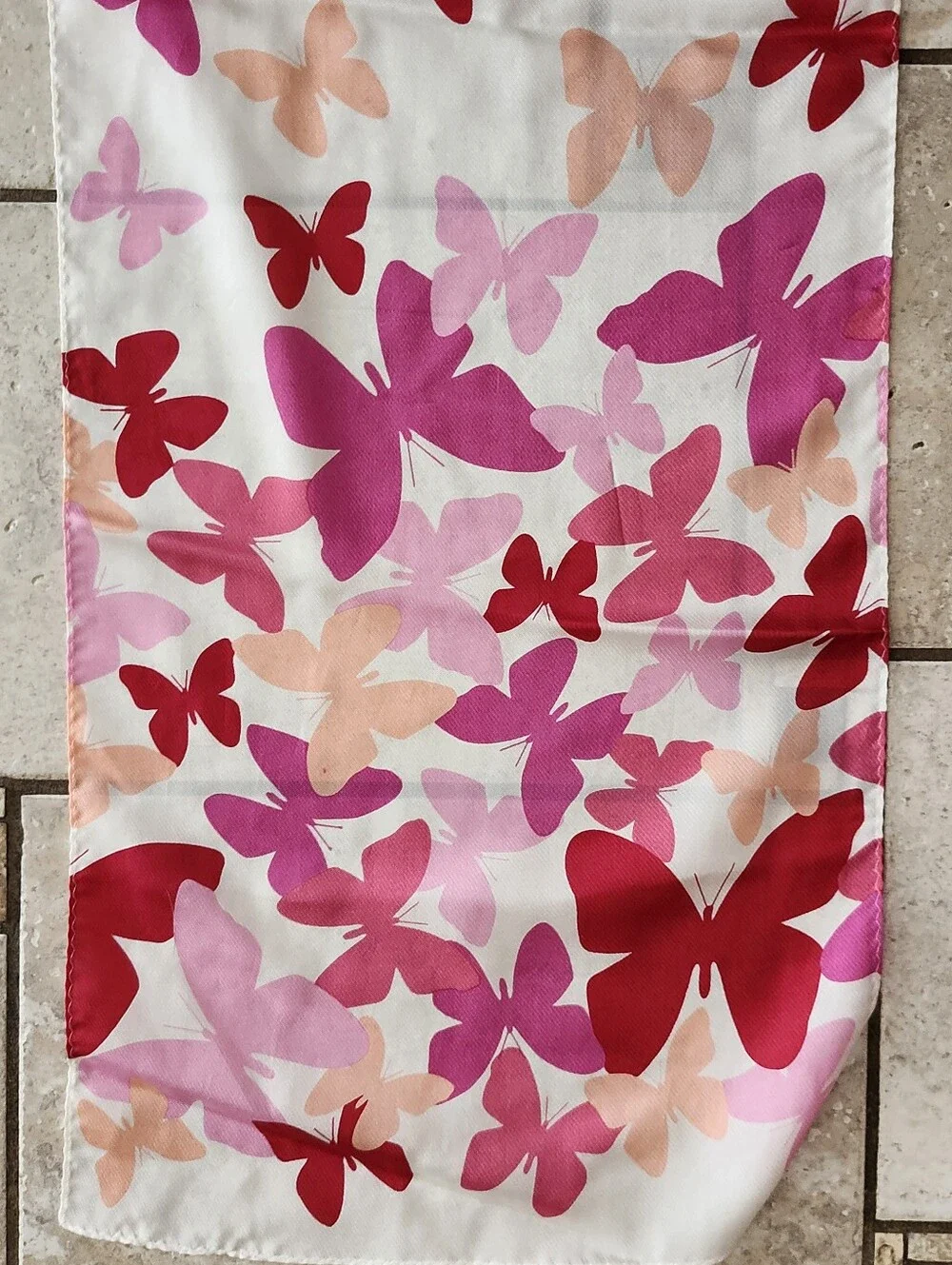 VTG ECHO Butterfly Print Silk Scarf In Pink & Peach
